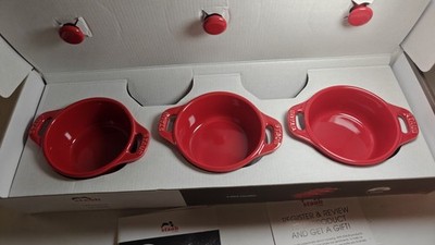 NEW In Box STAUB Ceramique 3-pc Mini Cocotte Set 4'' Cherry