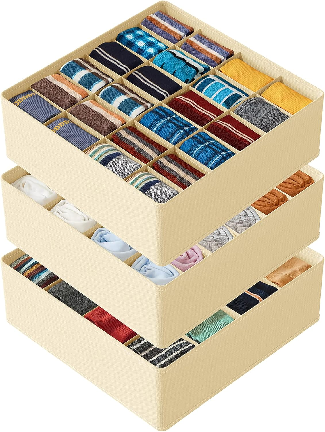 Sock Drawer Organizer Divider 3 Pack, 64 Cell Dresser Closet Nursery Underwear O-image