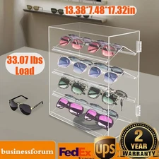 4 Tier 360° Rotation Acrylic Locking Box Clear Display Case Dust-proof Showcase