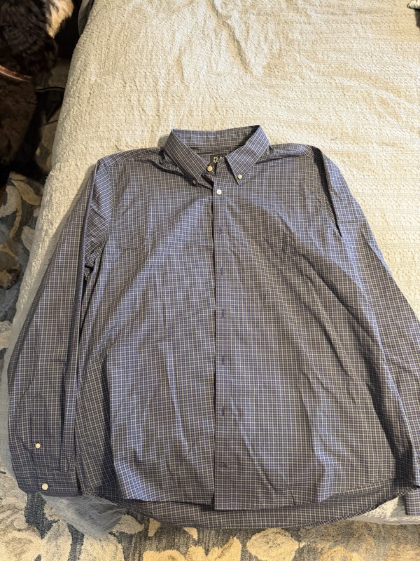 Jos. A. Bank Traveler TravelTech Slim Fit Blue Plaid Shirt 2XLT 37/38