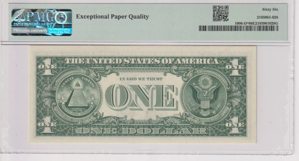 Fr 1906-D* 1969C $1 FRN D04904409* PMG 66EPQ CU CLEVELAND 1969-C FANCY SERIAL - Image 2 of 2