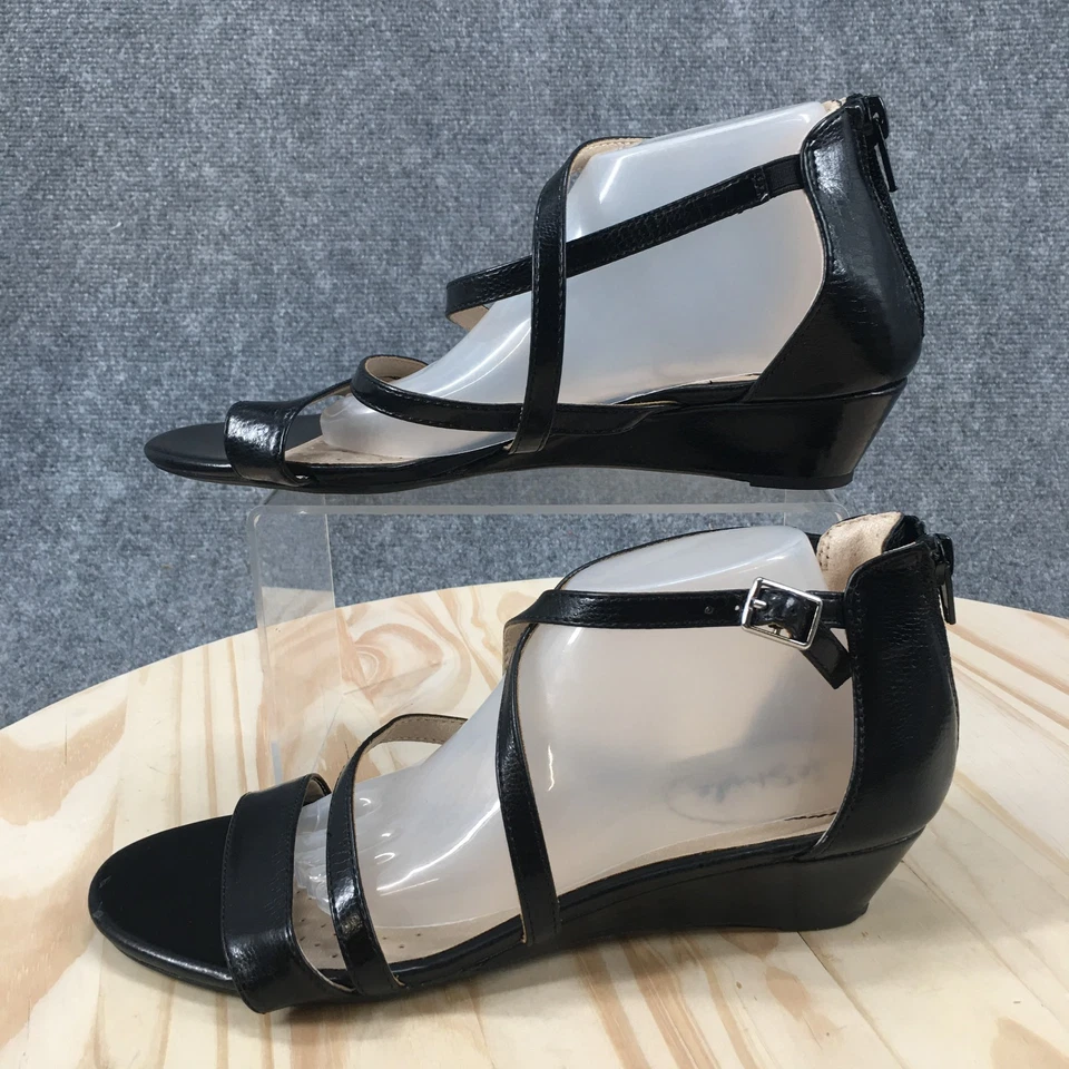 Sandalias LifeStride para mujer 7,5 M Yolanda Gladiador negras imitación cuero cuña NUEVAS Foto 2 de 4