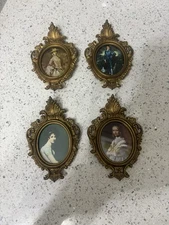 Set 4 - Plastic Mini Vintage Baroque Ornate Framed Pictures Cameo Bust Dollhouse