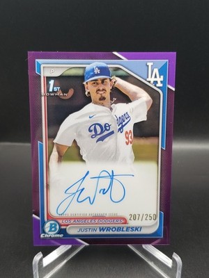 2024 Bowmam Chrome Justin Wrobleski 1st Bowman Chrome  Purlpe Refractor Auto...