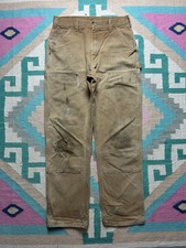 Vintage 90s Carhartt Tan Double Knee Front Work Pants Thrashed Faded 32x31 USA