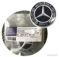 MERCEDES-BENZ GLOSS BLACK WREATH BONNET BADGE EMBLEM 57mm A B C CLA E S CLASS