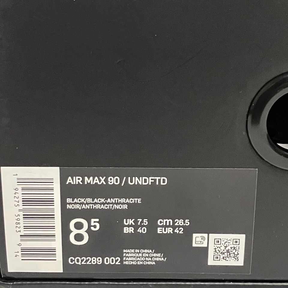 UNDEFEATED x Nike Air Max 90 20 Black Anthracite CQ2289-002 Men's Size ...