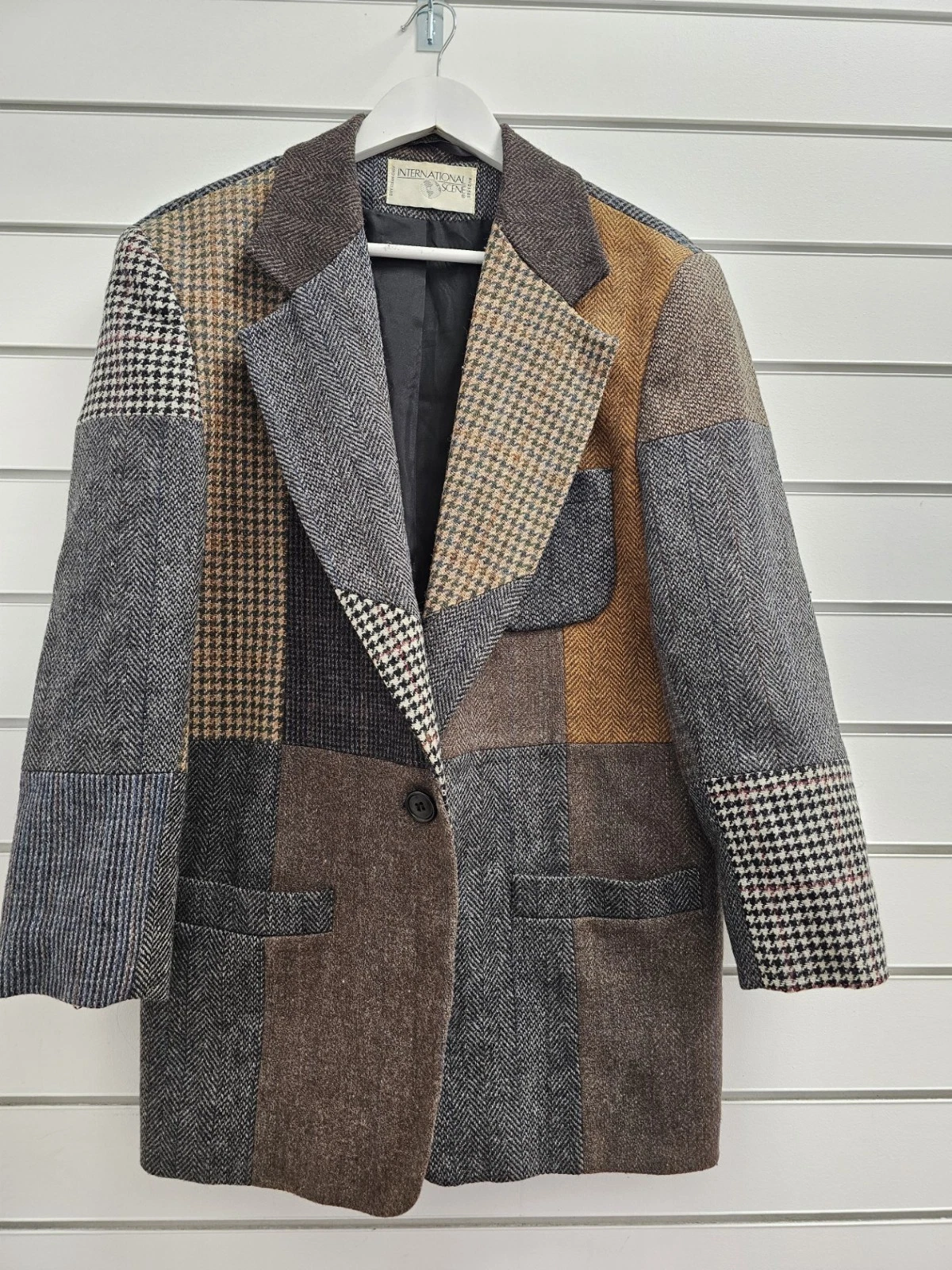 Vintage International Scene Patchwork Houndstooth Blazer Jacket - Size 9/10
