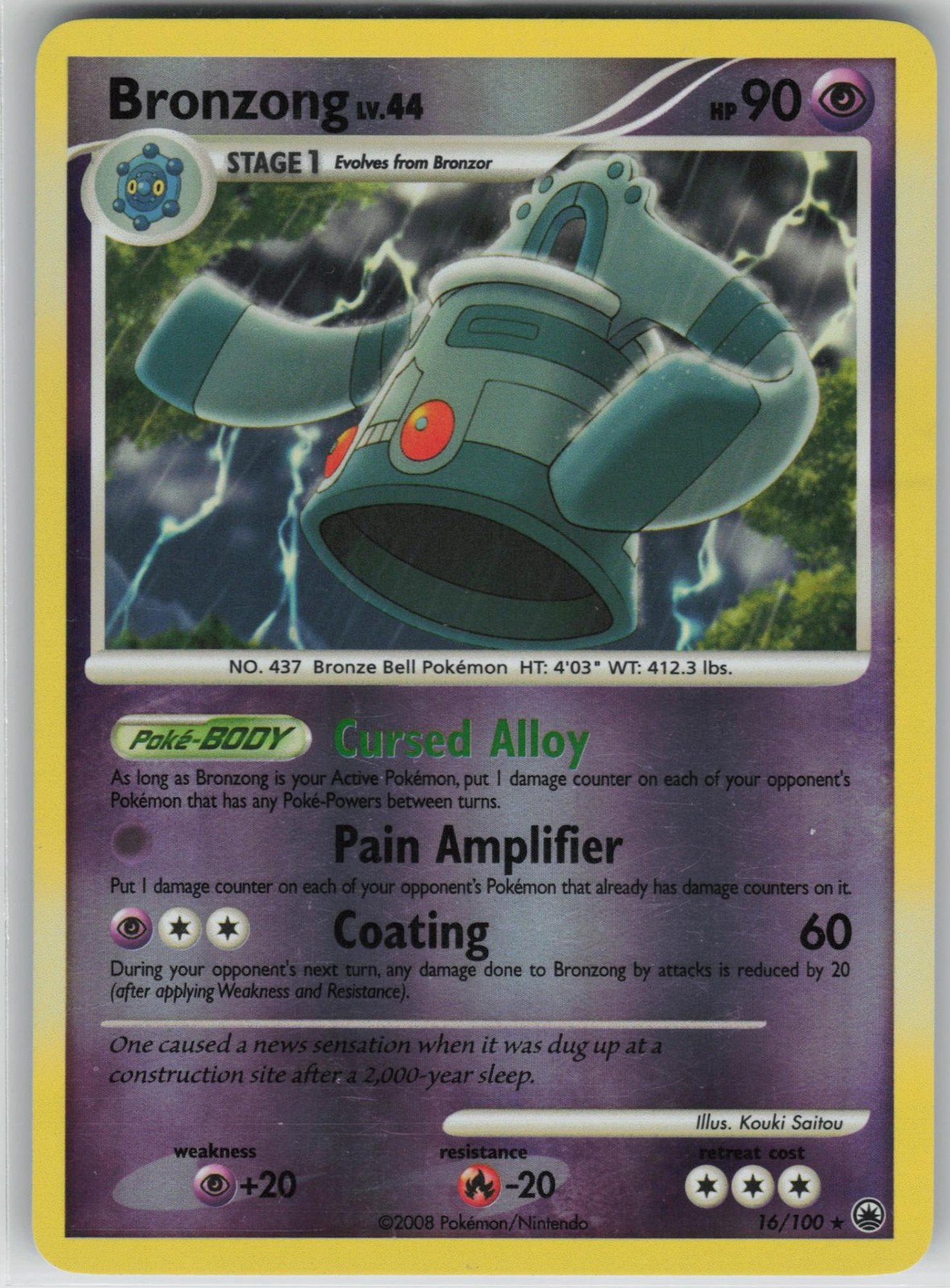 MP Bronzong 16/100 Reverse Holo Rare Majestic Dawn Pokemon 2008