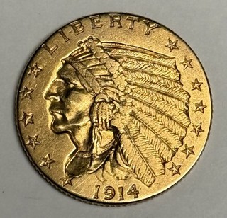 AU 1914 D Indian Head Gold Quarter Eagle (All Original!) U.S. $2.50 Type Coin