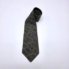 Albert Nipon Mens Silk Tie Geometric Leaf Pattern Olive Green Tan Made in USA