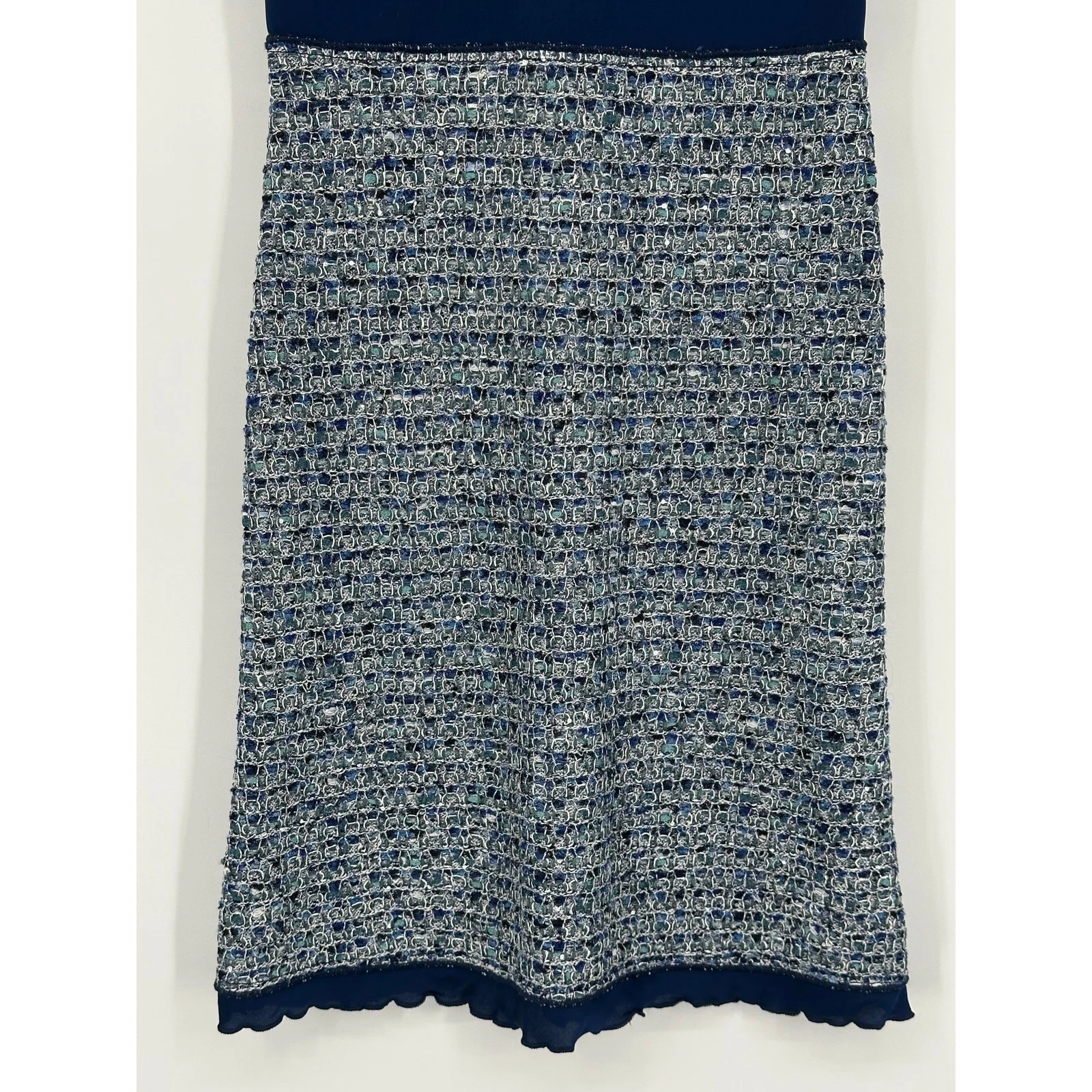 VETEMENTS Abito ST JOHN Kiara tweed misto lana volant senza maniche lunghezza ginocchio tubino taglia 2