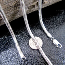 4MM Solid 925 Sterling Silver Italian ROUND SNAKE Chain Necklace, Made In Italy