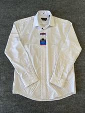 Nautica Shirt Mens Medium White Slim Fit Performance Dress Stretch Micro Print