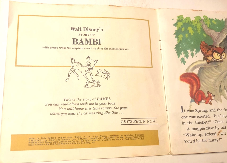 Walt Disney 7" Record 45 & Book Walt Disney's Story Of Bambi - Image 4 of 4