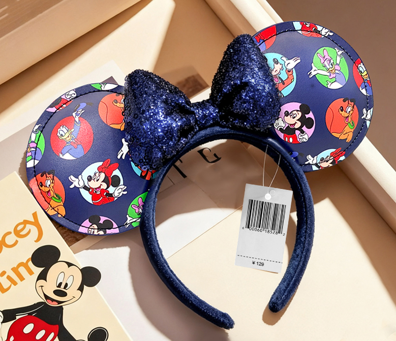 Disney Parks Headband Mickey and Friends Sequined Bow Navy Blue Minnie Ear US Mouse Ears Navy Blue Headband Mickey Minnie Sequin Ears Kids  main image 3