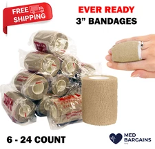 Ever Ready First Aid Self Adherent Cohesive Bandages 3" x 5 Yards - 6-24 COUNT