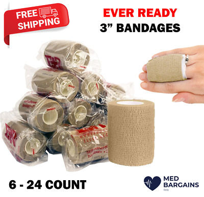 Ever Ready First Aid Self Adherent Cohesive Bandages 3'' x 5 Yards - 6-24 COUNT