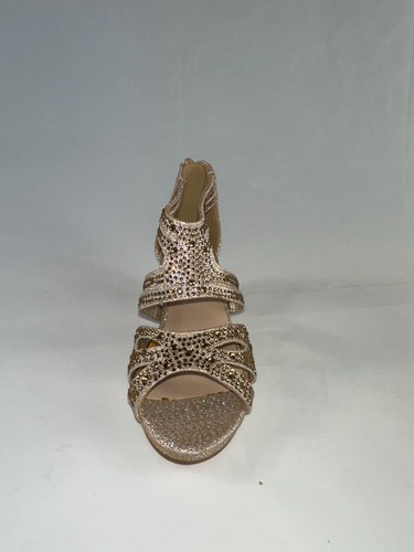 Girls' Wedding slip on zipper heel party shoes cutout rhinestone glitter - Picture 8 of 10
