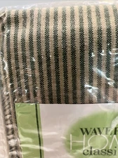 2 Waverly Fernwood Geen & Beige Striped Cotton Unlined Curtain Panels 28”x24”