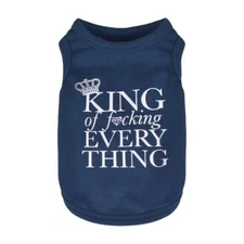 Dog T-Shirt King Of F***king Everything Designer Dog Tank Medium Blue