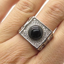925 Sterling Silver Real Black Onyx Gemstone  C Z Ring Size 9.5