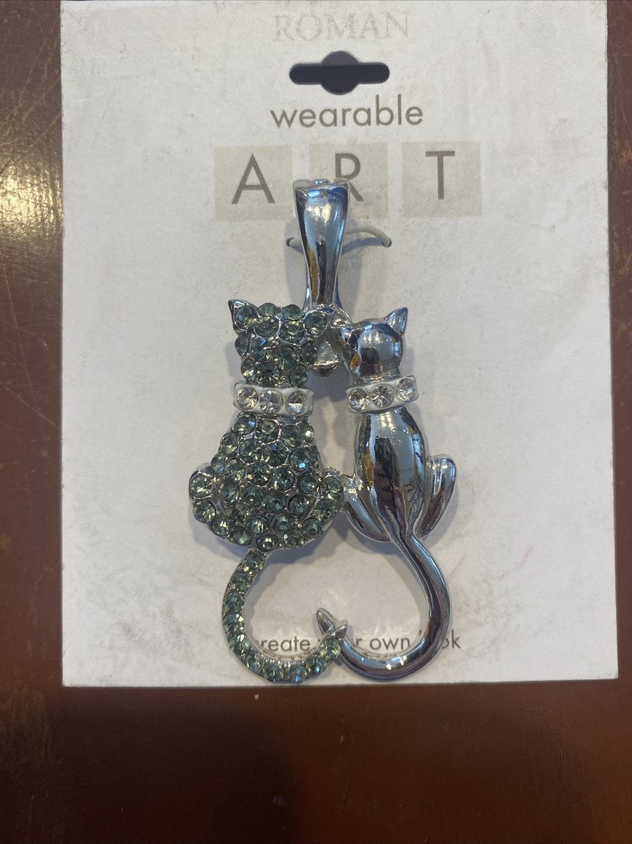 New-WEARABLE ART By ROMAN Modern Silver Tone Crystal Dog Cat - Main Image