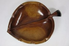 Vintage Handcarved Haitian Mahogany Wooden Leaf Shaped Bowl Sydney Farber  Son