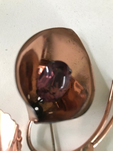 VINTAGE JEWELRY FLOWER ROSE GOLD ON SILVER AMETHYST STONE BROOCH / PIN MARK 925 - Picture 5 of 12