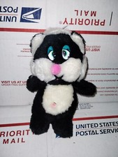 Rare Vintage Brechner Black  White Kitty Cat 8" Plush HTF.