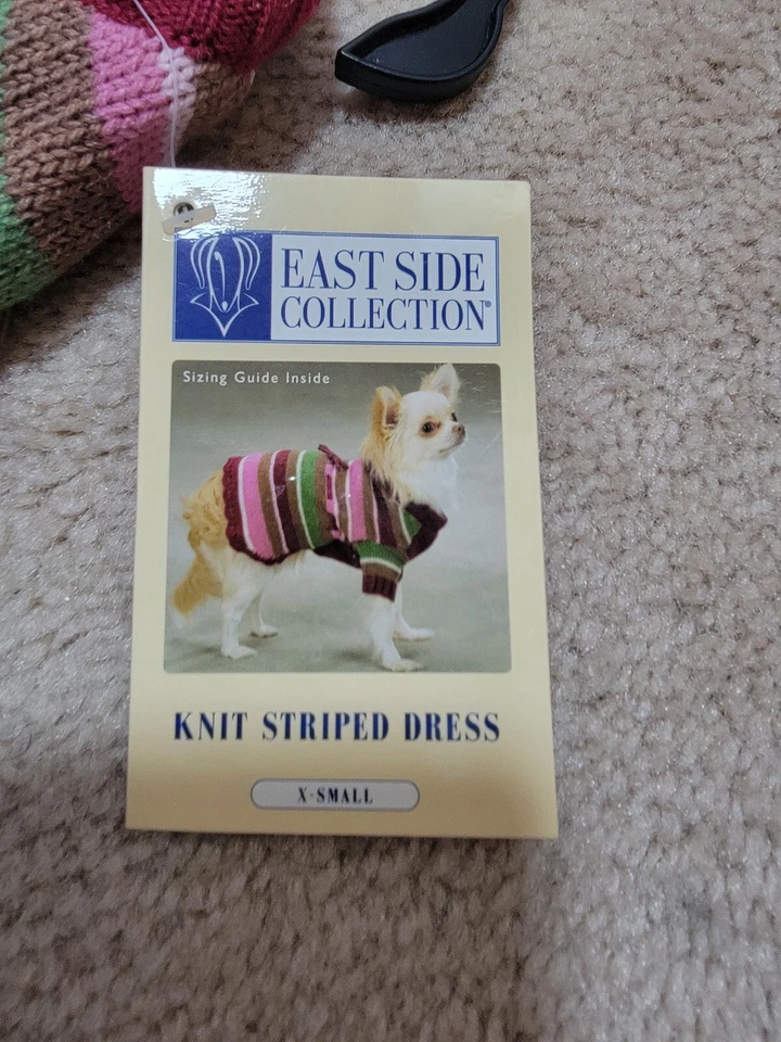 Vestido tejido a rayas para mascotas x-pequeño East side colección, rosa, marrón, verde Foto 3 de 4
