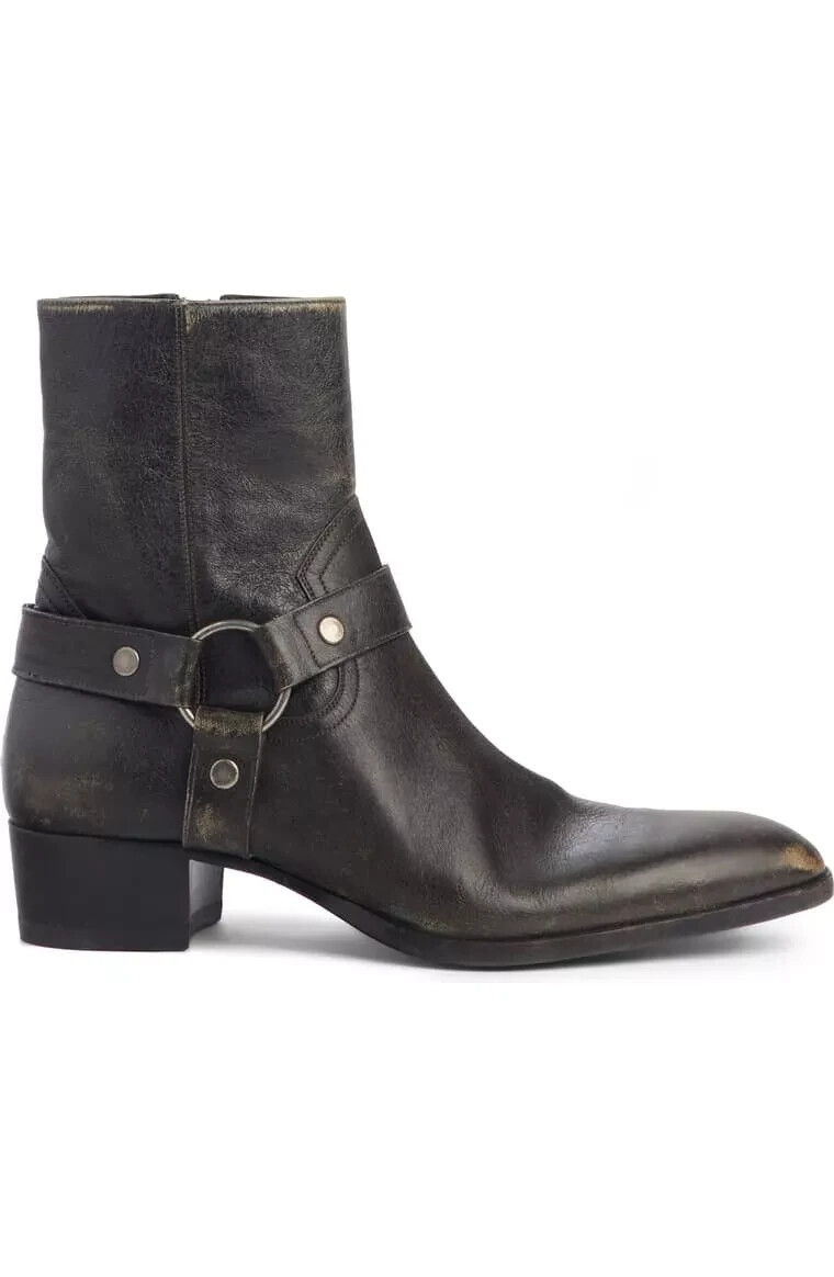 Stivaletto biker western SAINT LAURENT West Wyatt Harness Rubino antracite 39