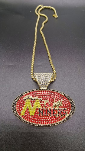 Necklace San Francisco SF 49ERS Niners Town V-Neck Bling Pendant With Gift Chain - Picture 3 of 5