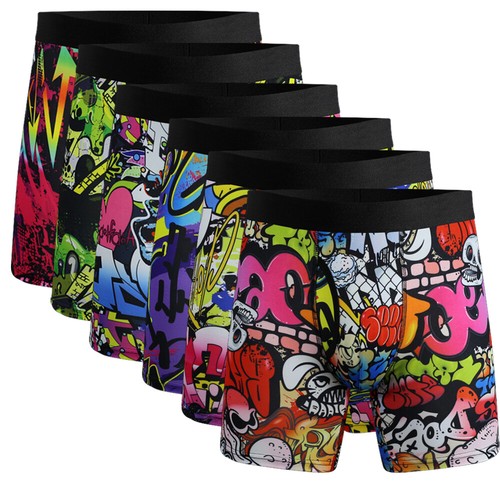 3 6 Pairs Mens Cartoon Print High Stretch Boxer Shorts Quick Drying Underwear US - Picture 20 of 21