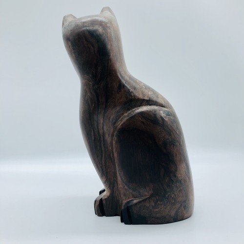 Wooden Hand Carved Sitting CAT Kitty Sculpture Ironwood Doorstop Bookend 9.75" - Picture 3 of 8