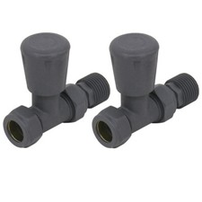 Pair of Straight Manual Radiator Valves Anthracite Heated Towel Rads Valve 15mm
