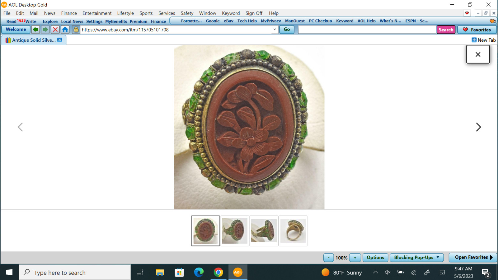 Antique Solid Silver Chinese Export Cinnabar & En… - image 2