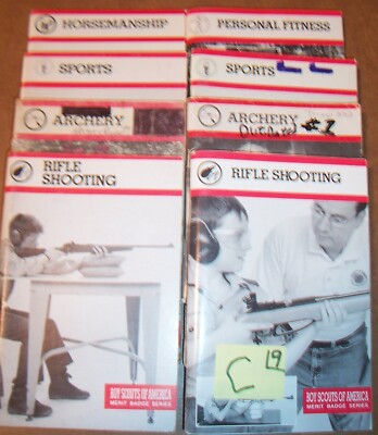 BSA LOT 9C Boy Scouts 8 Merit Badge Book 2 RIFLE 2 ARCHERY 2 SPORTS HORSEMANSHIP