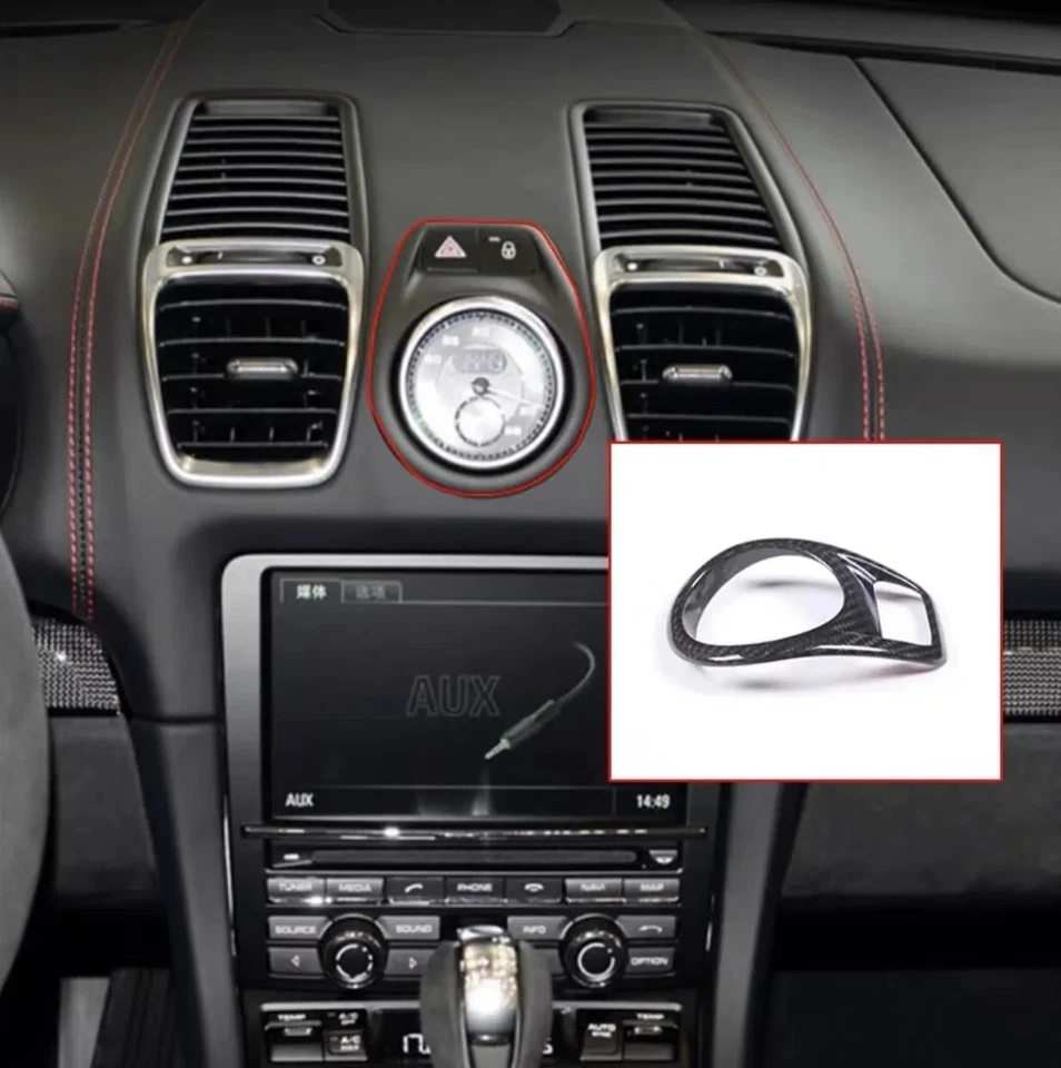 For Porsche Boxster 2014-2015 Dry Carbon Fiber Dashboard Center Clock Cover Trim - Image 2 of 4