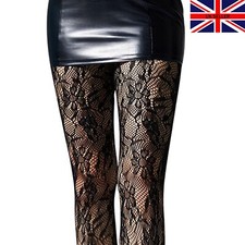 Black Floral  Lace Patterned Fishnet Tights | Flower  Hosiery | Womens UK 6-16