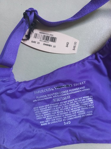 34D VICTORIA'S SECRET FABULOUS SOLID PURPLE PADDED PLUNGE BRA NWT!!! - Picture 4 of 6