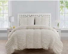 VCNY Home Ruched Pintuck Duvet + Shams Set in Ivory - King Size