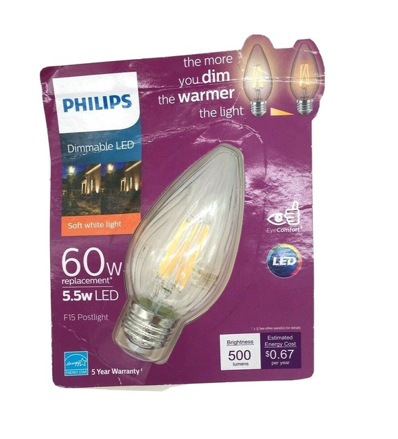 Philips Warm Glow F15 Postlight Dimmable LED Light Bulb 60W Replacement
