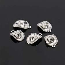 5 Cowboy Hat Charms Antique Silver Tone Western Pendants Cowgirl Findings