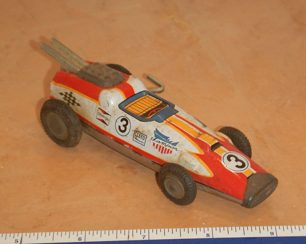 ORIGINAL 1960s TIN LITHO WIND UP  RACE CAR #3, WORKS, MADE IN JAPAN BY TAKATOKU