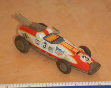 ORIGINAL 1960s TIN LITHO WIND UP RACE CAR 3, WORKS, MADE IN JAPAN BY TAKATOKU