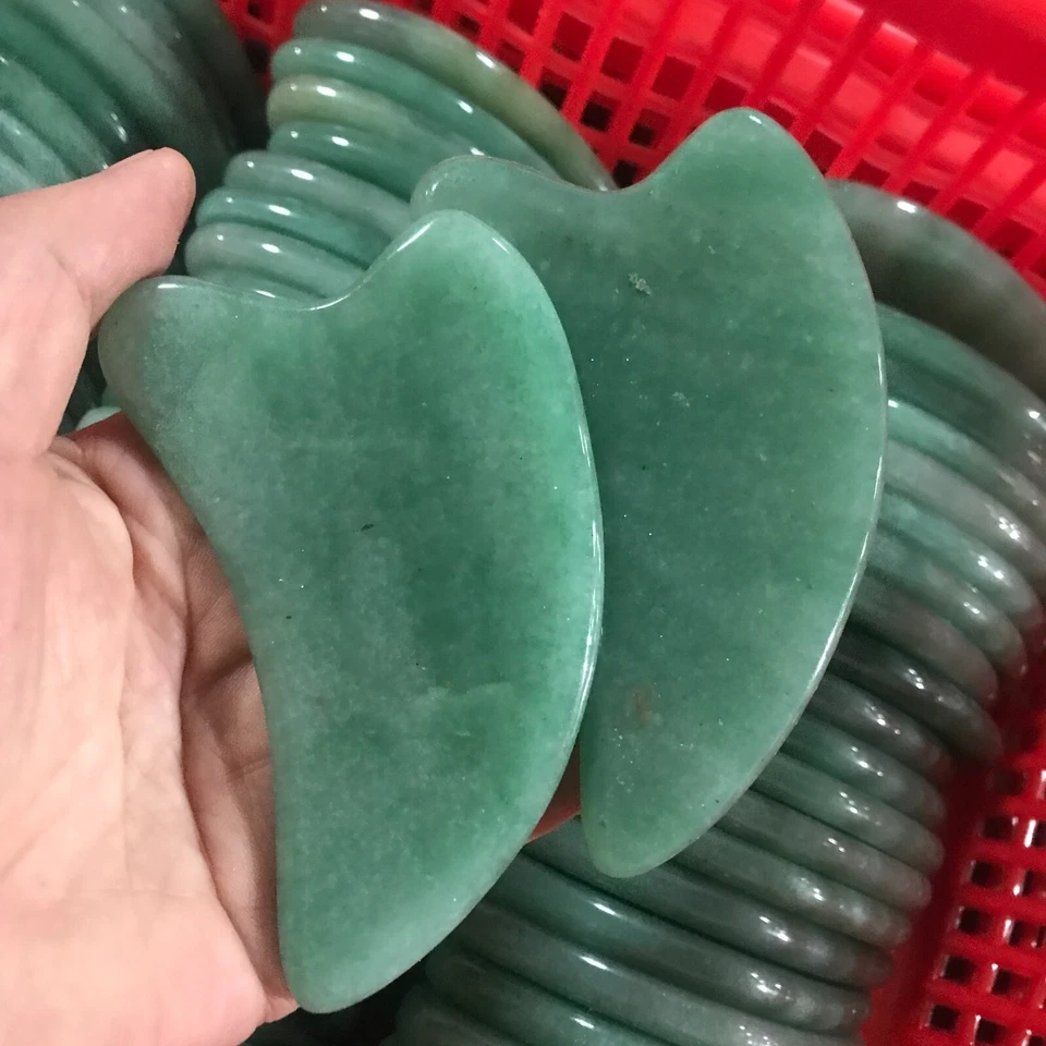 Tabla de masaje facial de jade Gua Sha de aventurina natural 1 pieza raspado 01 Foto 2 de 4