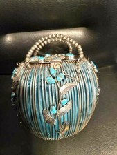 Navajo Silver Purse 35 Morenci Blue Turquoise Stones Signed Ramon Platero USA