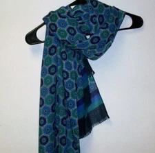 Large Scarf - Blue/Green/Purple Hexagon Chain Print 
