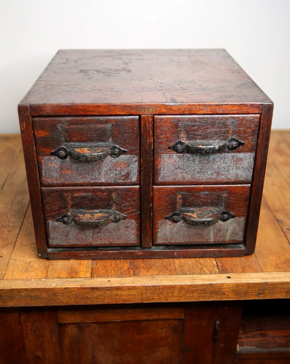 Antique library card catalog tiger oak Apothecary cabinet Wood File storage  Box | eBay